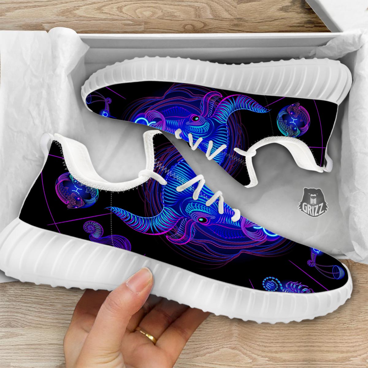 Signs Astrological And Taurus Print White Walking Shoes-grizzshop