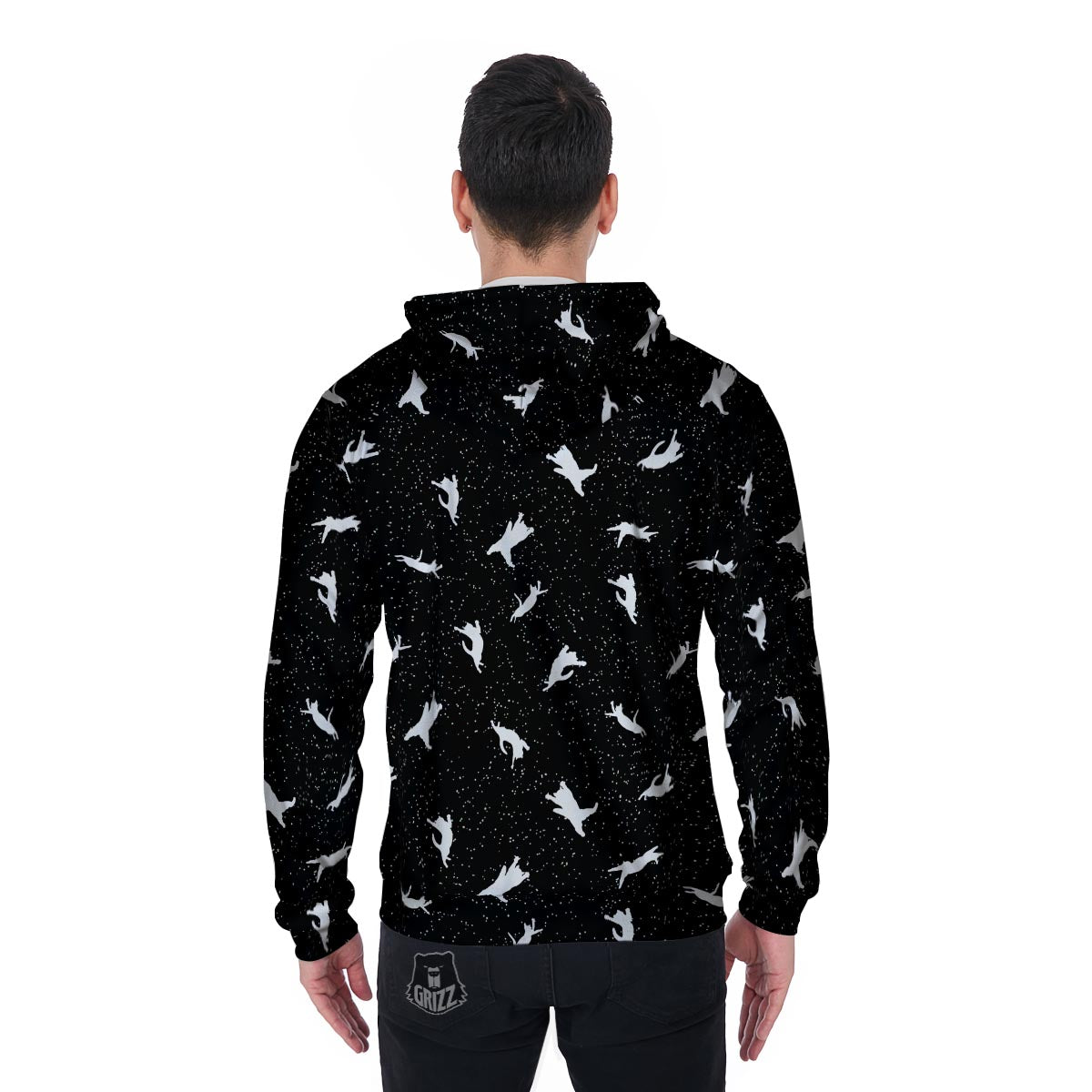 Silhouette Cat Print Men's Zip Up Hoodie-grizzshop