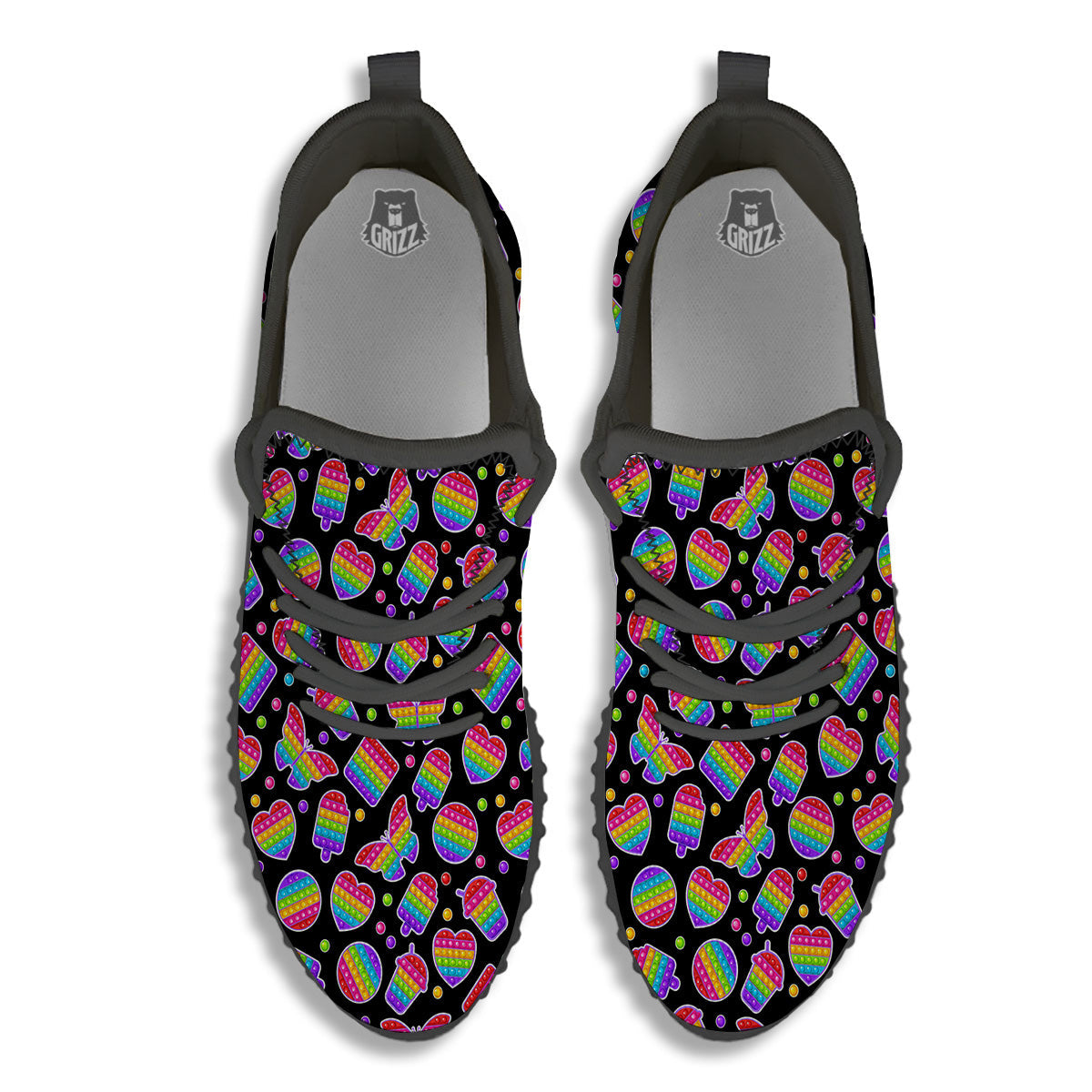 Silicone Bubbles Pop it Colorful Print Pattern Black Walking Shoes-grizzshop