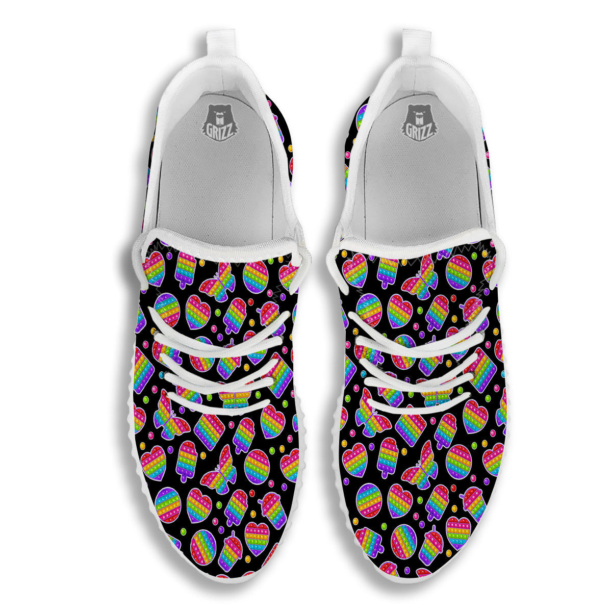 Silicone Bubbles Pop it Colorful Print Pattern White Walking Shoes-grizzshop