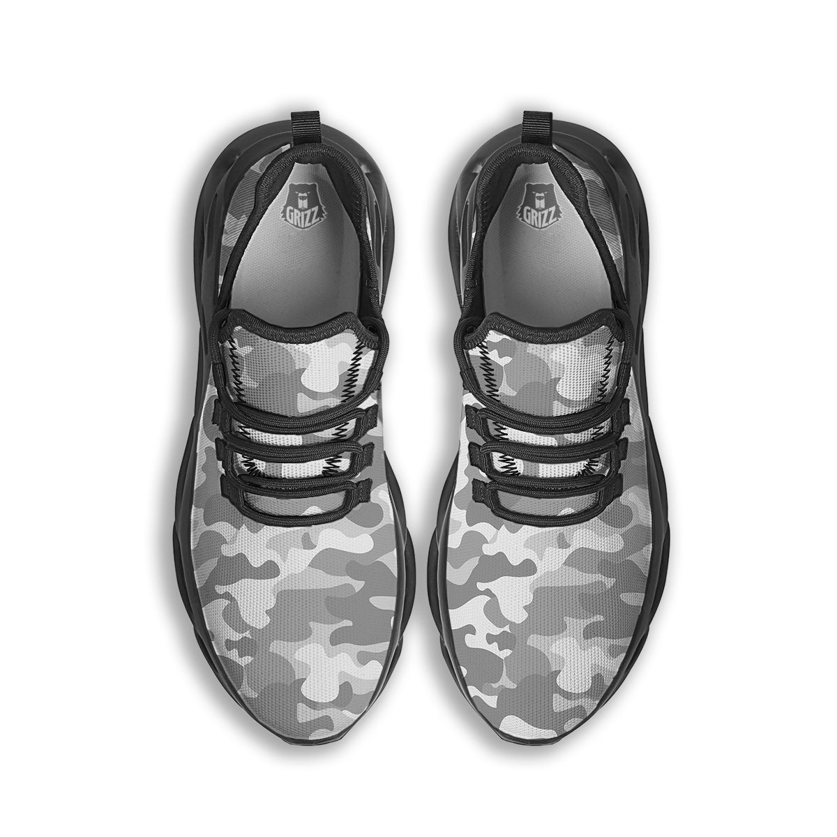 Silver Camo And Camouflage Print Black Running Shoes-grizzshop