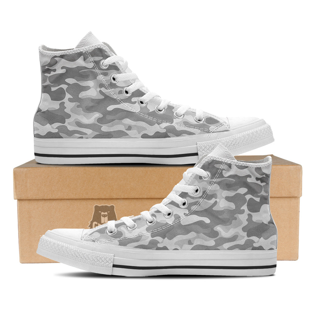 Silver Camo And Camouflage Print White High Top Shoes-grizzshop
