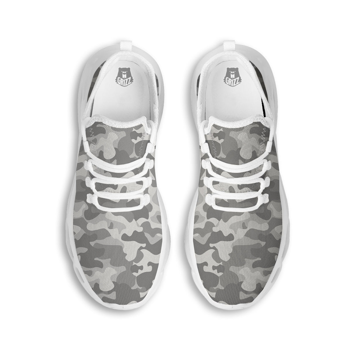 Silver Camo And Camouflage Print White Running Shoes-grizzshop