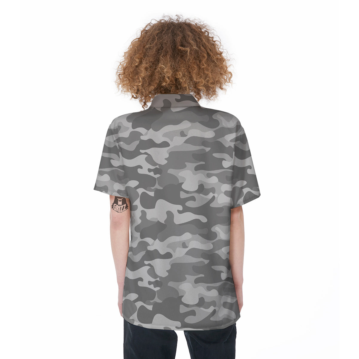 Silver Camo And Camouflage Print Women's Short Sleeve Shirts-grizzshop