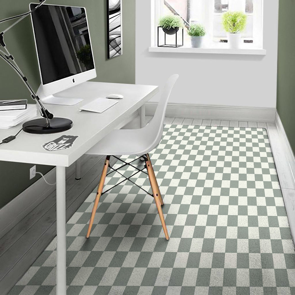 Silver Checkered Flag Print Floor Mat-grizzshop