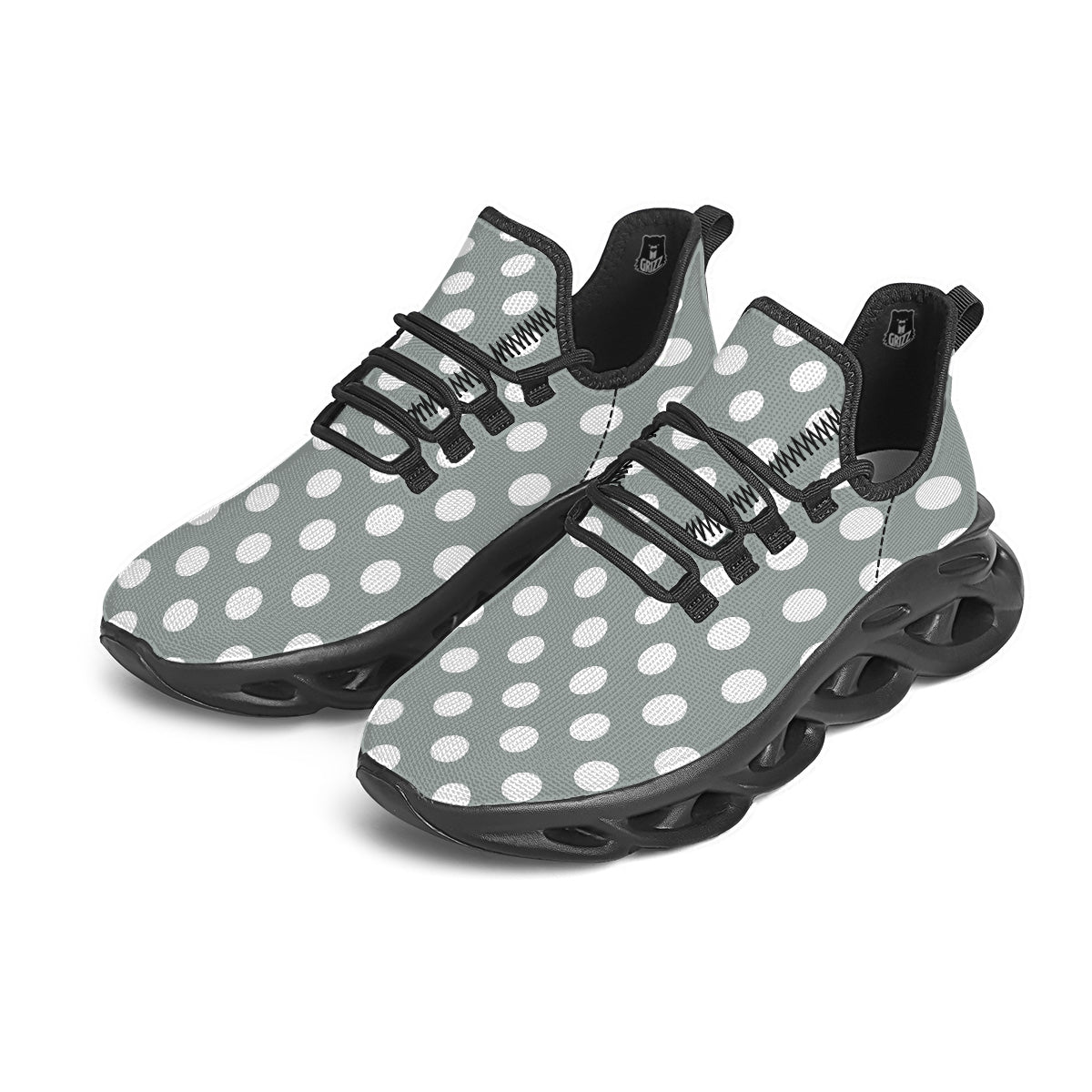 Silver Color Polka Dot Print Pattern Black Running Shoes-grizzshop