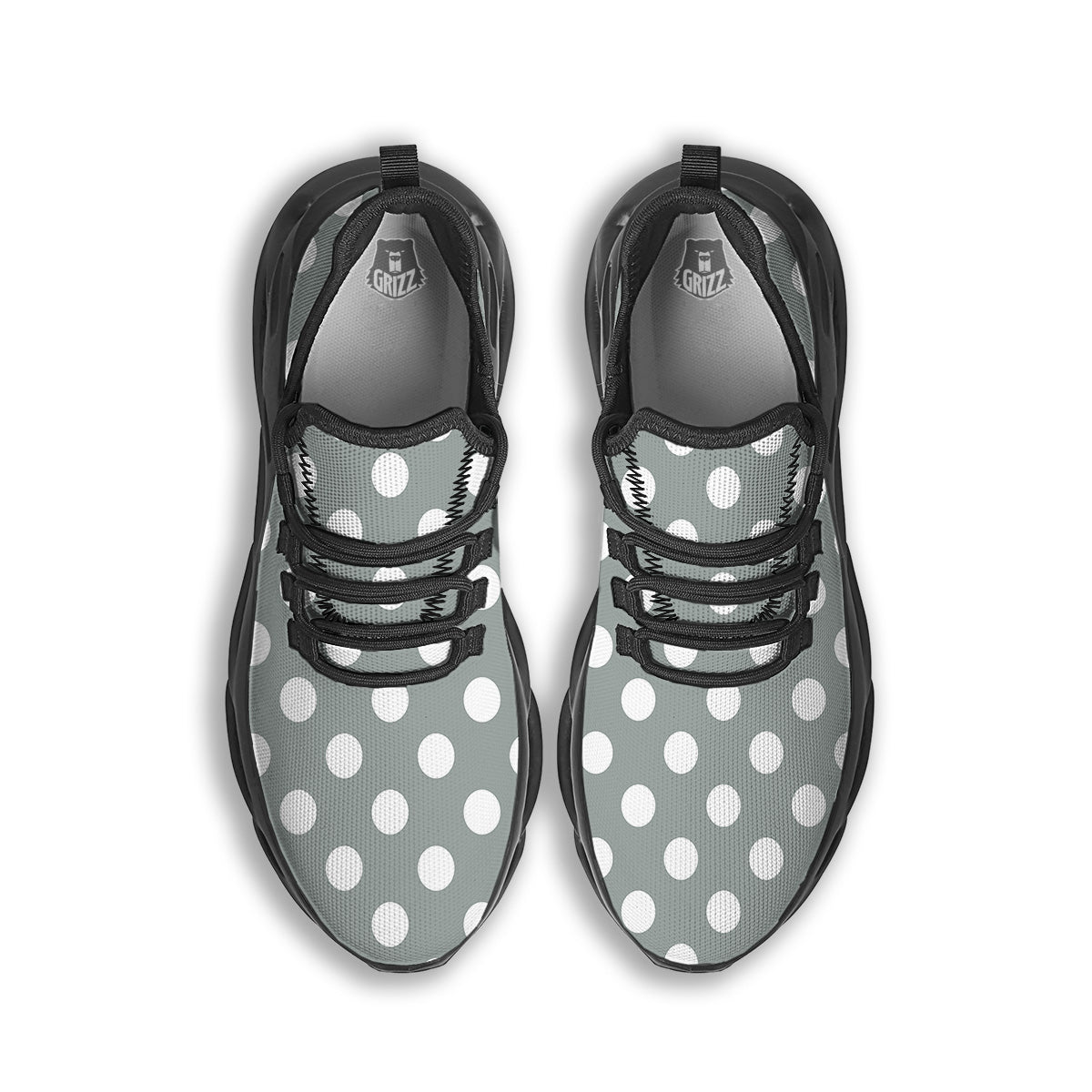 Silver Color Polka Dot Print Pattern Black Running Shoes-grizzshop