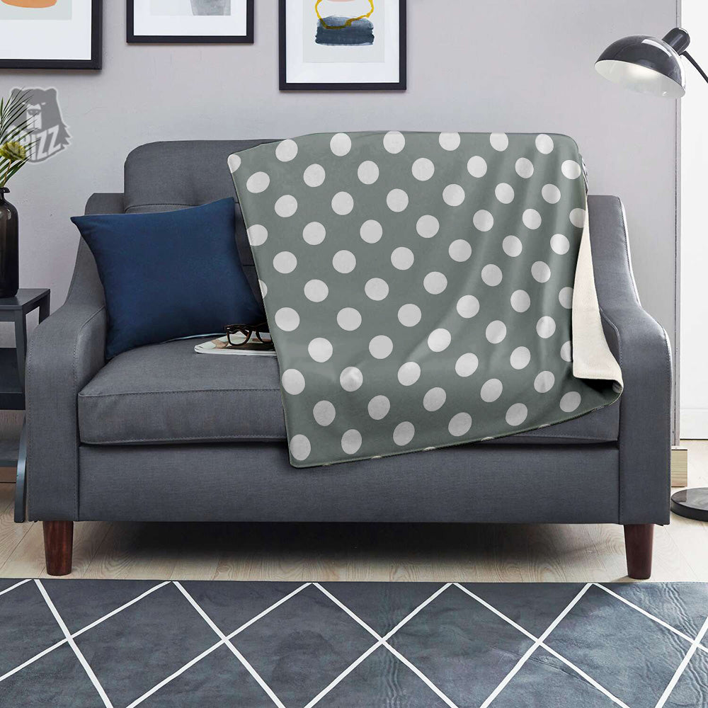 Silver Color Polka Dot Print Pattern Blanket-grizzshop