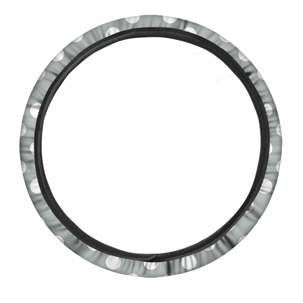 Silver Color Polka Dot Print Pattern Car Steering Wheel Cover-grizzshop