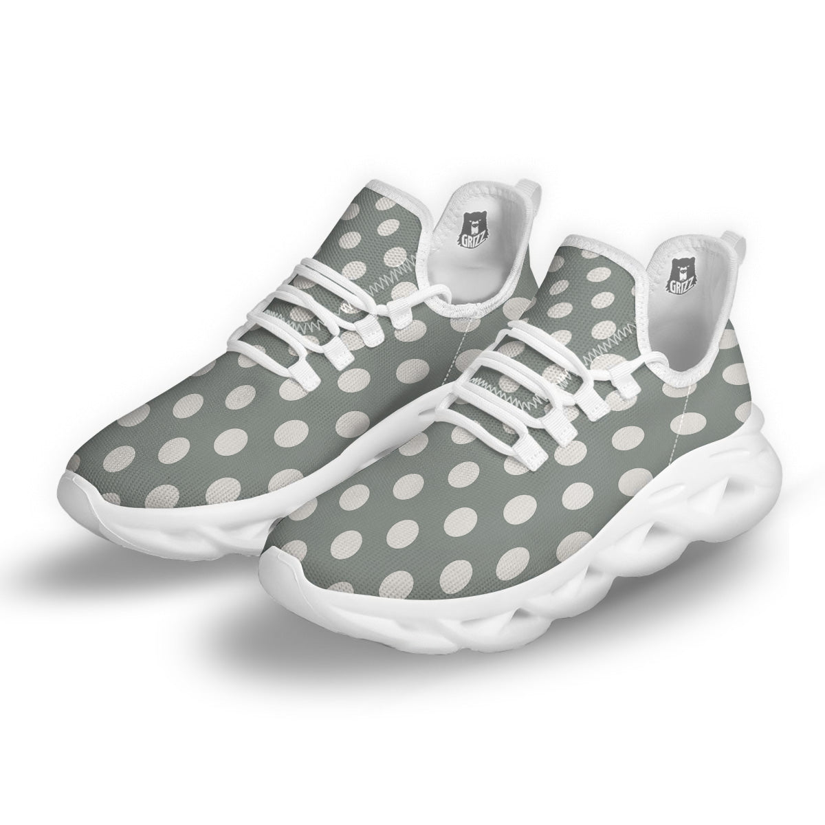 Silver Color Polka Dot Print Pattern White Running Shoes-grizzshop