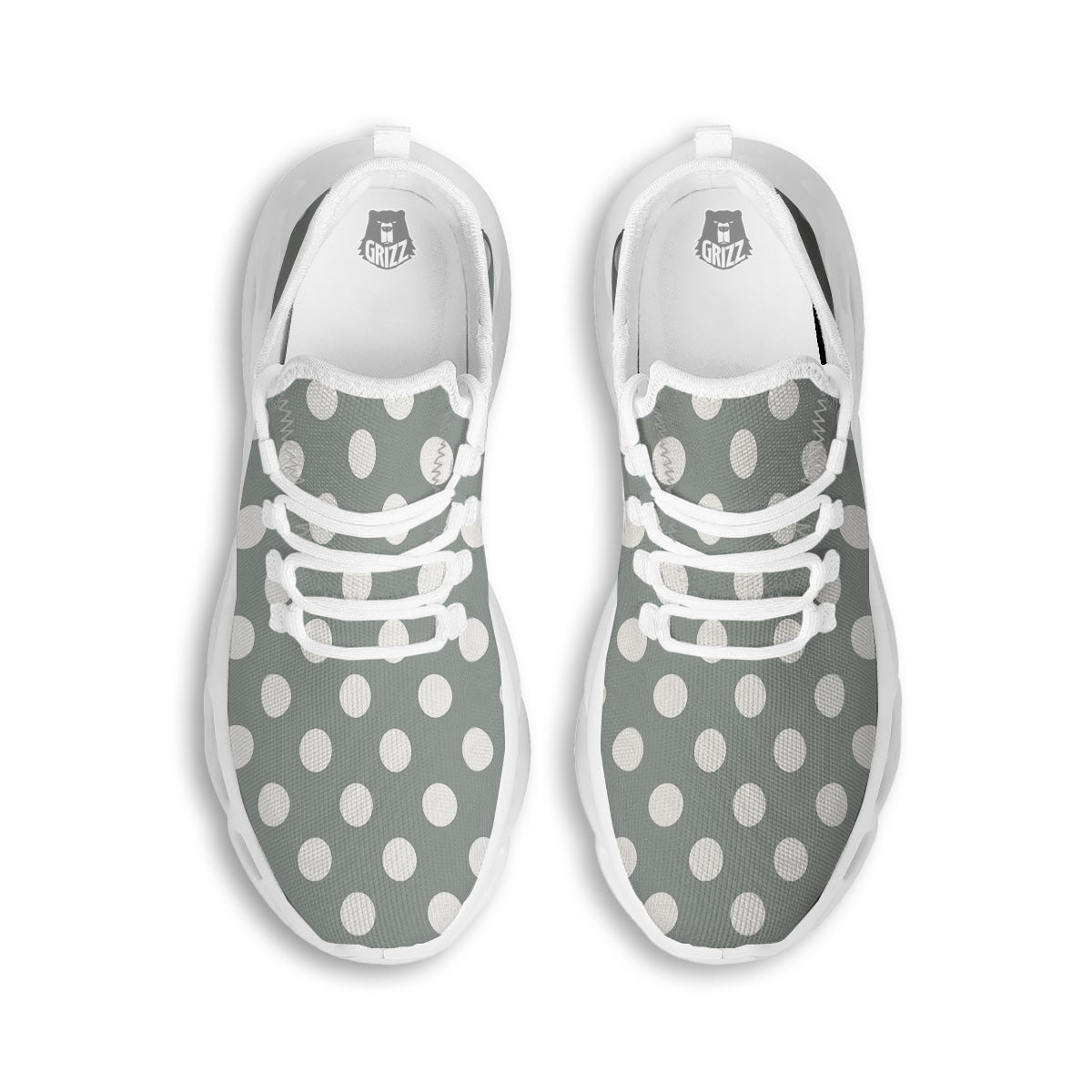 Silver Color Polka Dot Print Pattern White Running Shoes-grizzshop