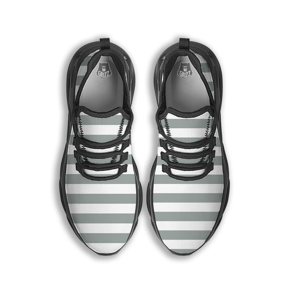 Silver Color Striped Print Black Running Shoes-grizzshop