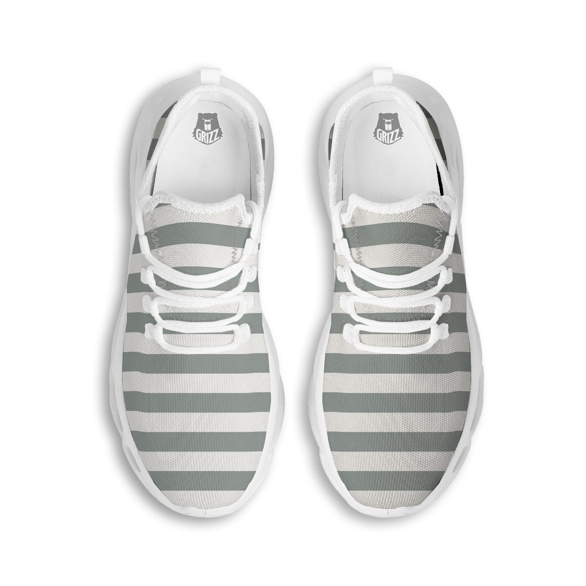 Silver Color Striped Print White Running Shoes-grizzshop