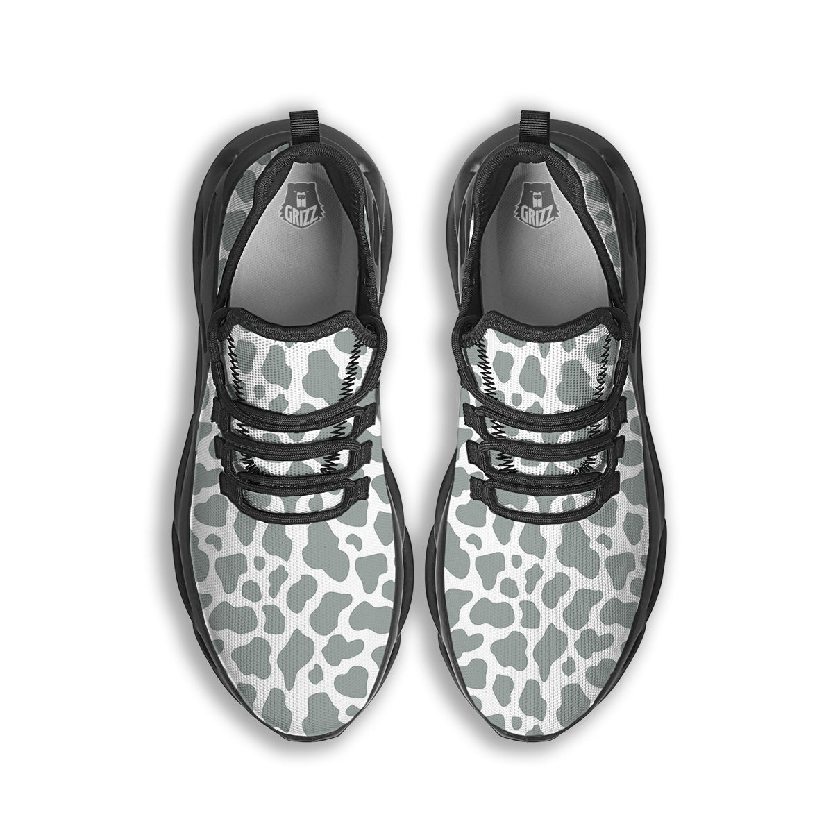 Silver Cow Print Pattern Black Running Shoes-grizzshop