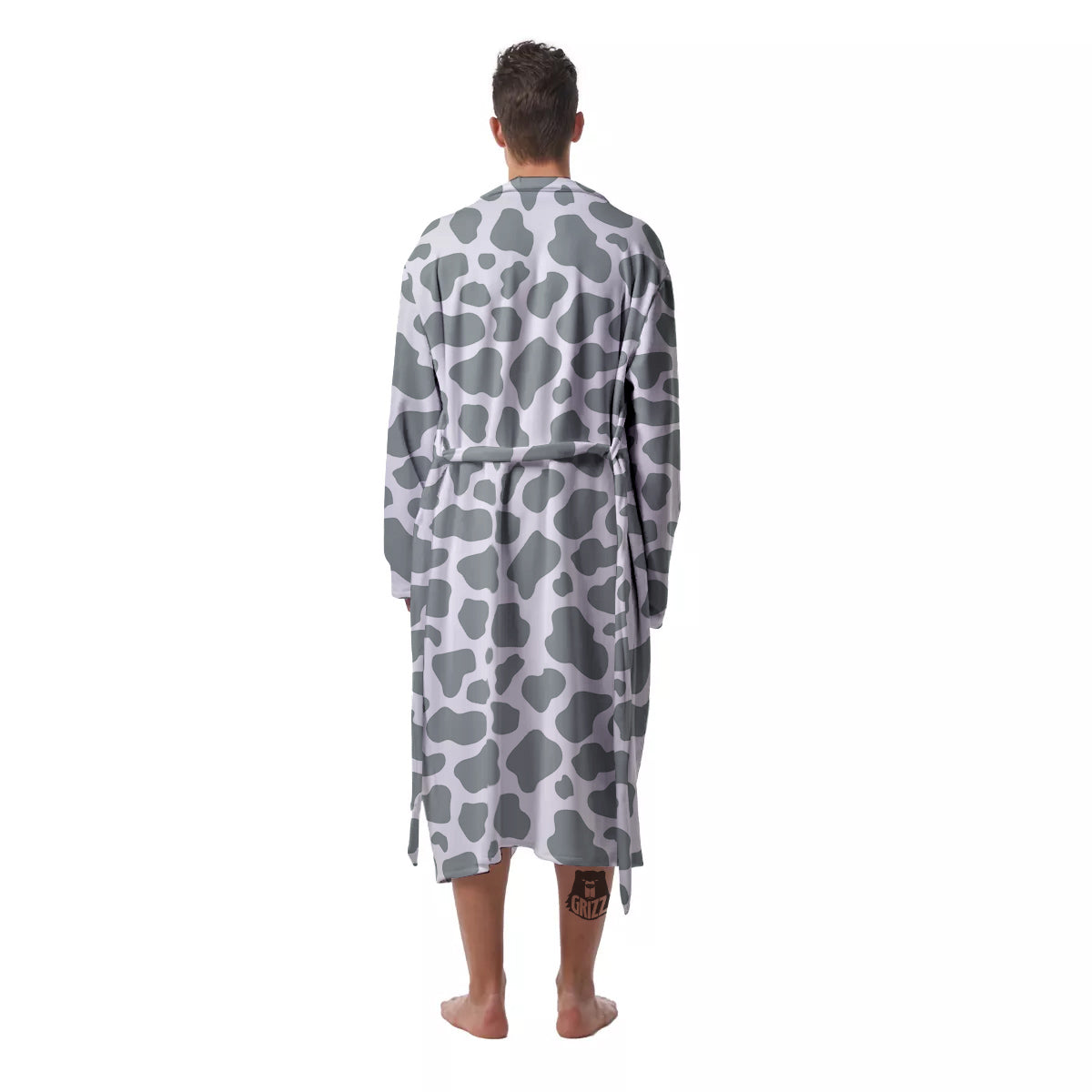Silver Cow Print Pattern Men's Robe-grizzshop
