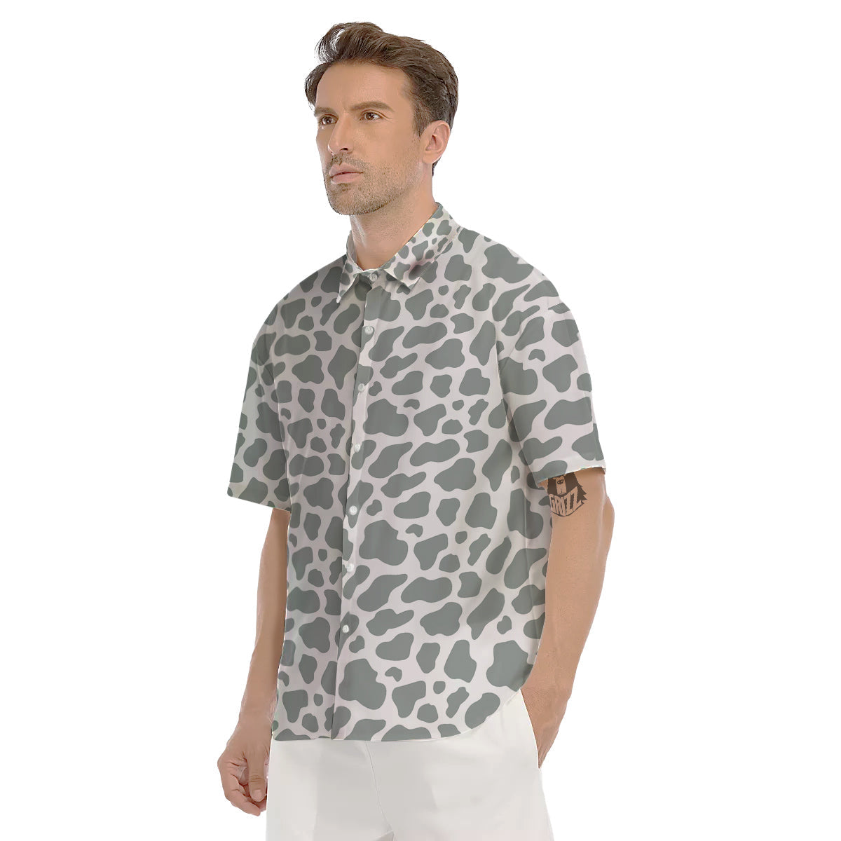 Silver Cow Print Pattern Men's Short Sleeve Shirts-grizzshop