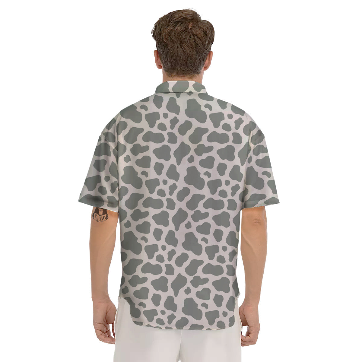 Silver Cow Print Pattern Men's Short Sleeve Shirts-grizzshop
