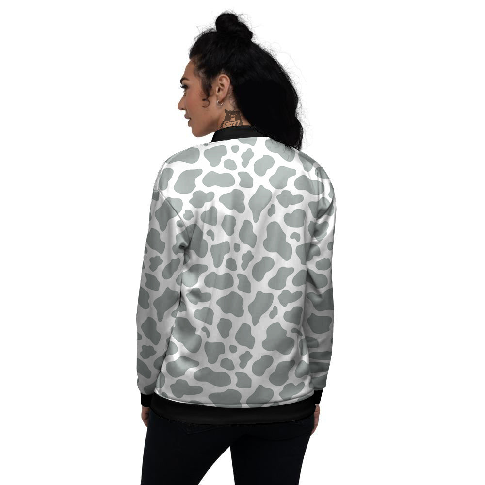 Silver Cow Print Pattern Women's Bomber Jacket-grizzshop