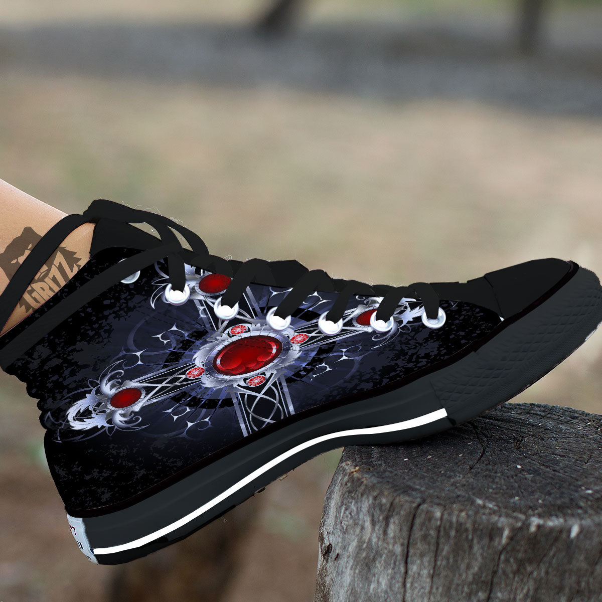 Silver Cross Ornamental Print High Top Shoes-grizzshop