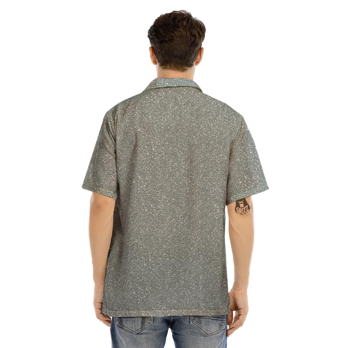 Silver Glitter Texture Print Men’s Hawaiian Shirt-grizzshop