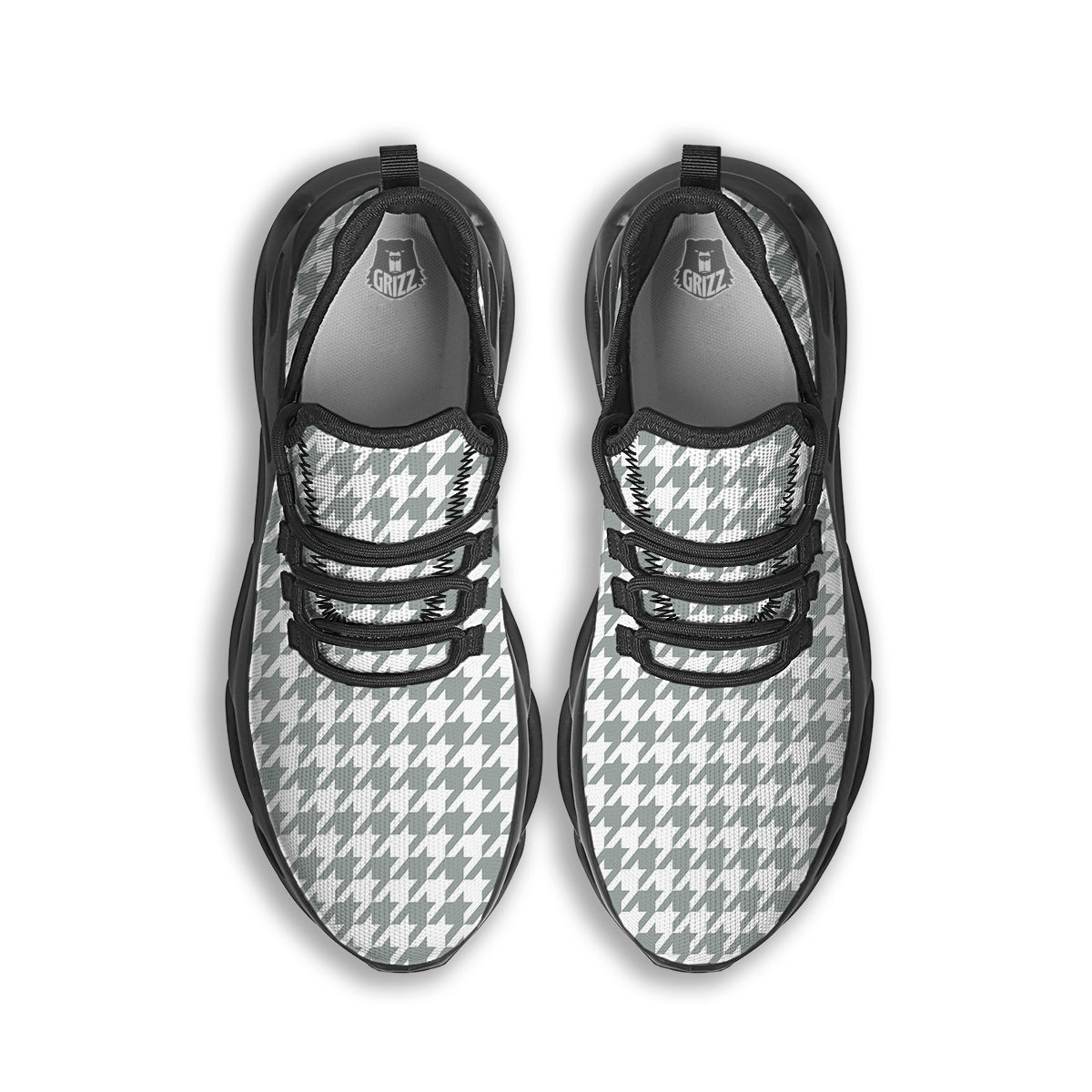 Silver Houndstooth Print Black Running Shoes-grizzshop