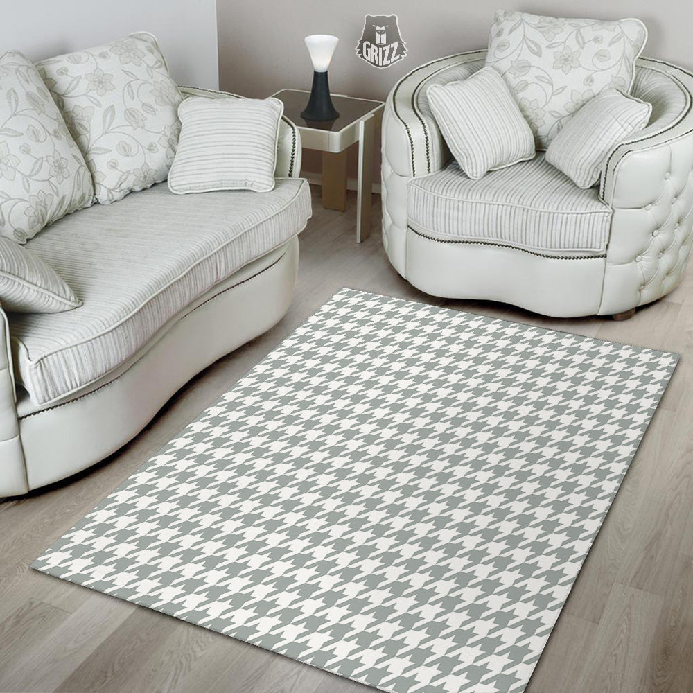 Silver Houndstooth Print Floor Mat-grizzshop