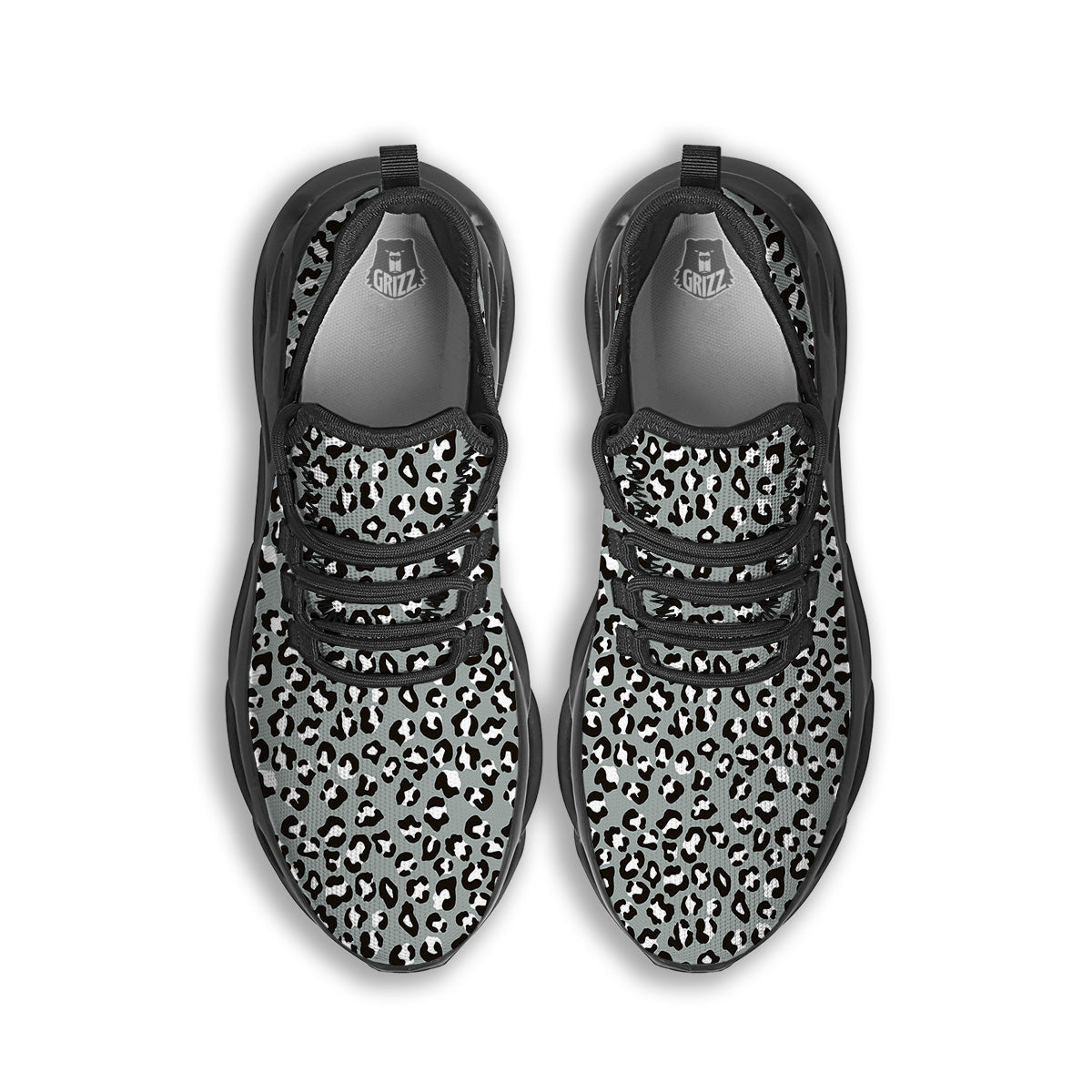 Silver Leopard Print Pattern Black Running Shoes-grizzshop