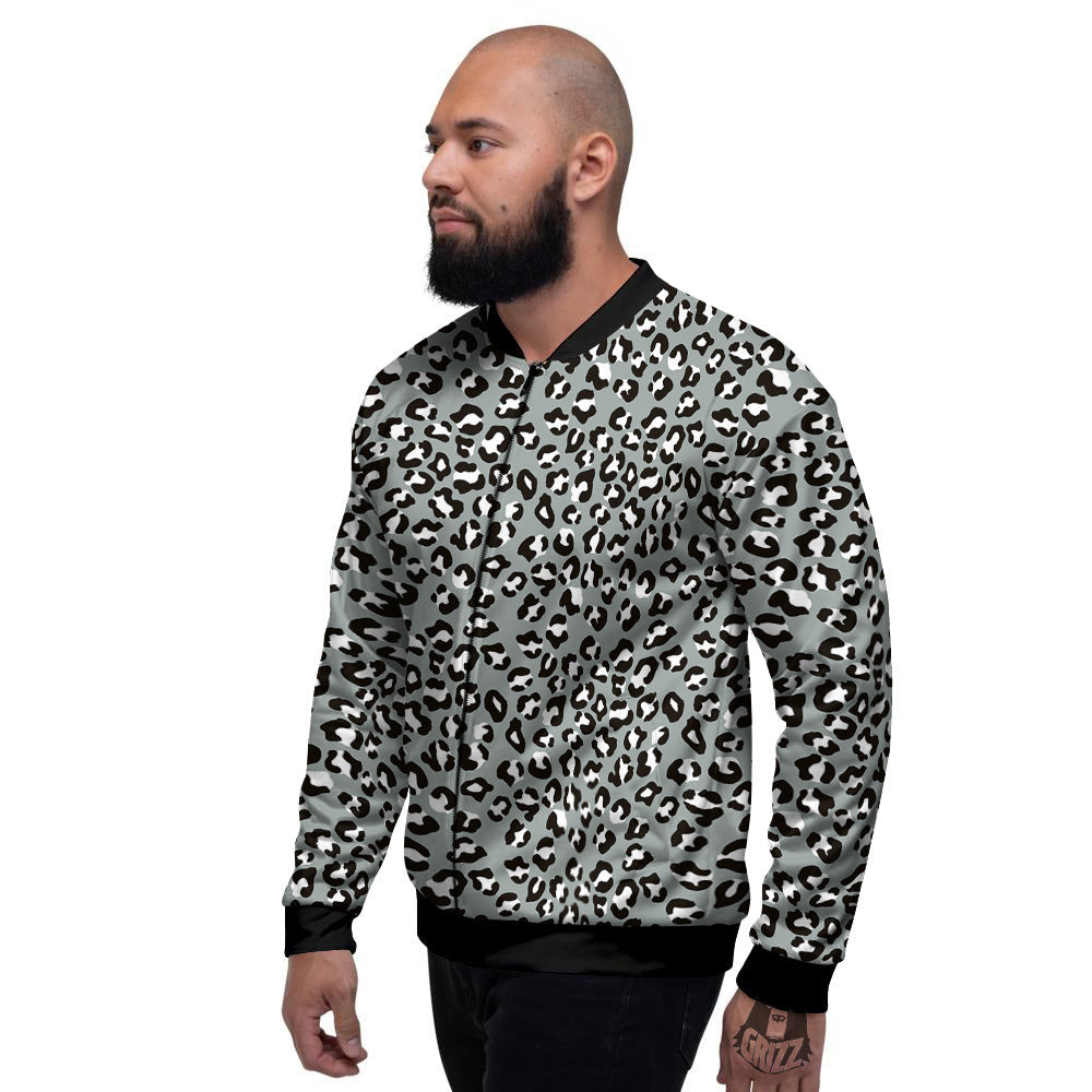 Silver Leopard Print Pattern Men's Bomber Jacket-grizzshop