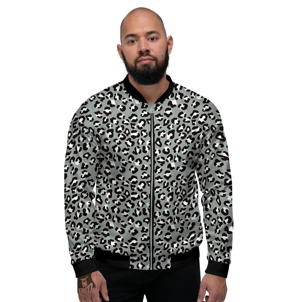 Silver Leopard Print Pattern Men's Bomber Jacket-grizzshop