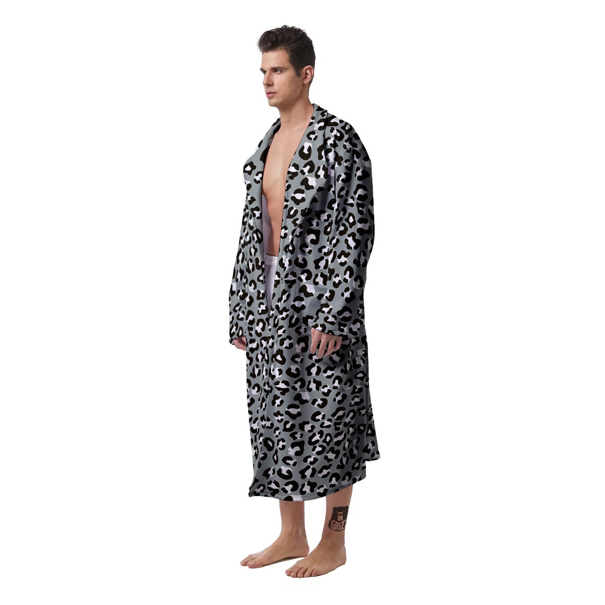 Silver Leopard Print Pattern Men's Robe-grizzshop