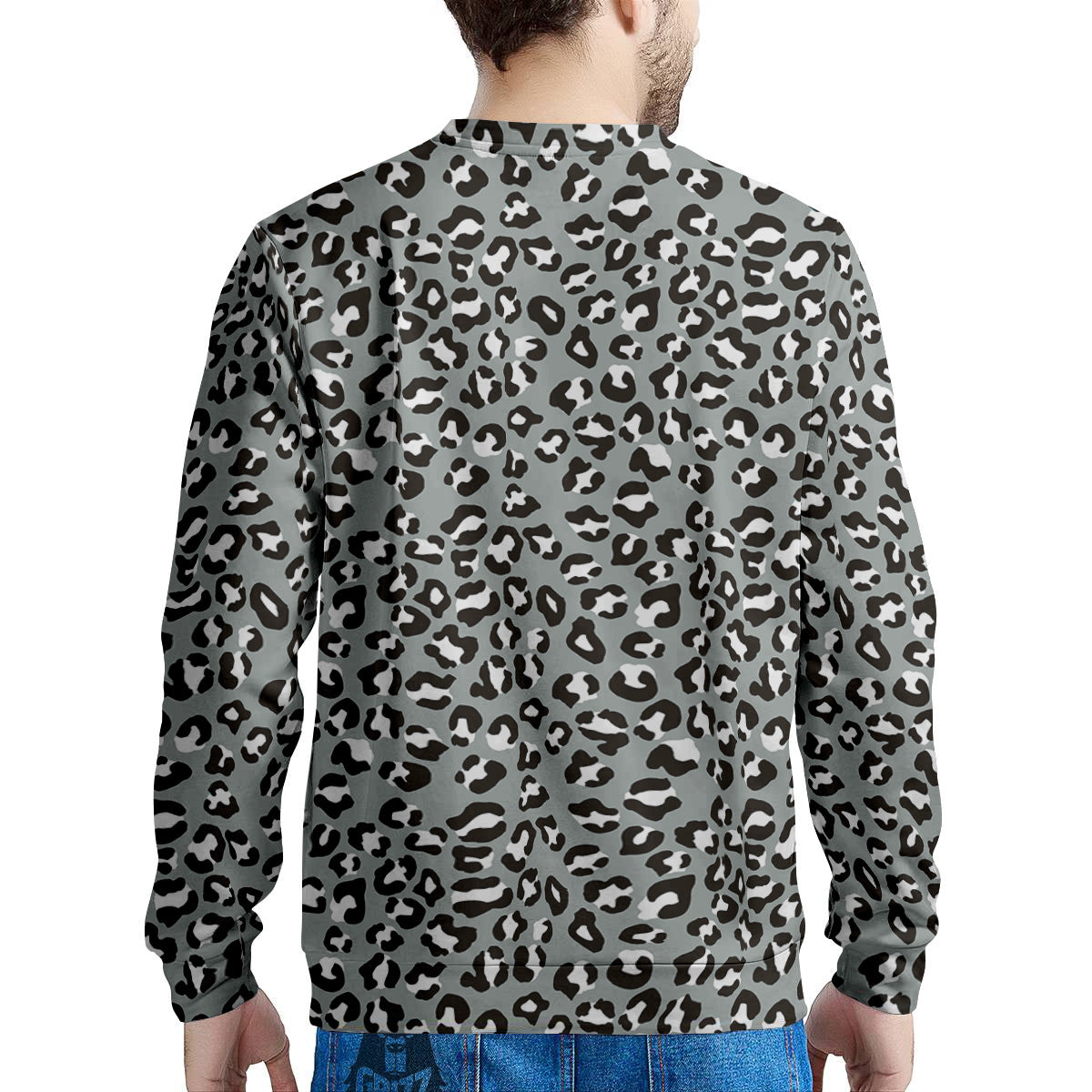 Silver Leopard Print Pattern Men's Sweatshirt-grizzshop