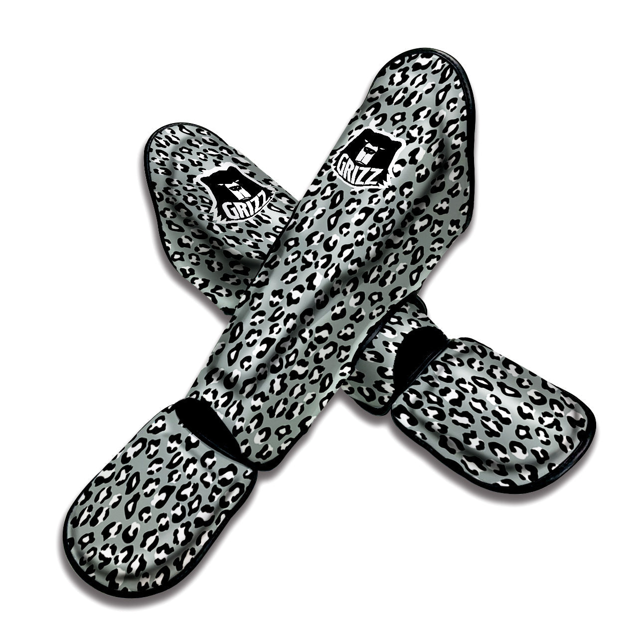 Silver Leopard Print Pattern Muay Thai Shin Guards-grizzshop