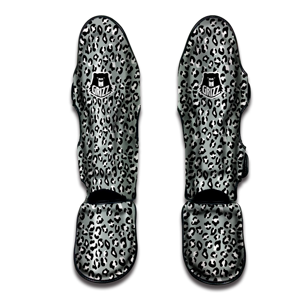 Silver Leopard Print Pattern Muay Thai Shin Guards-grizzshop