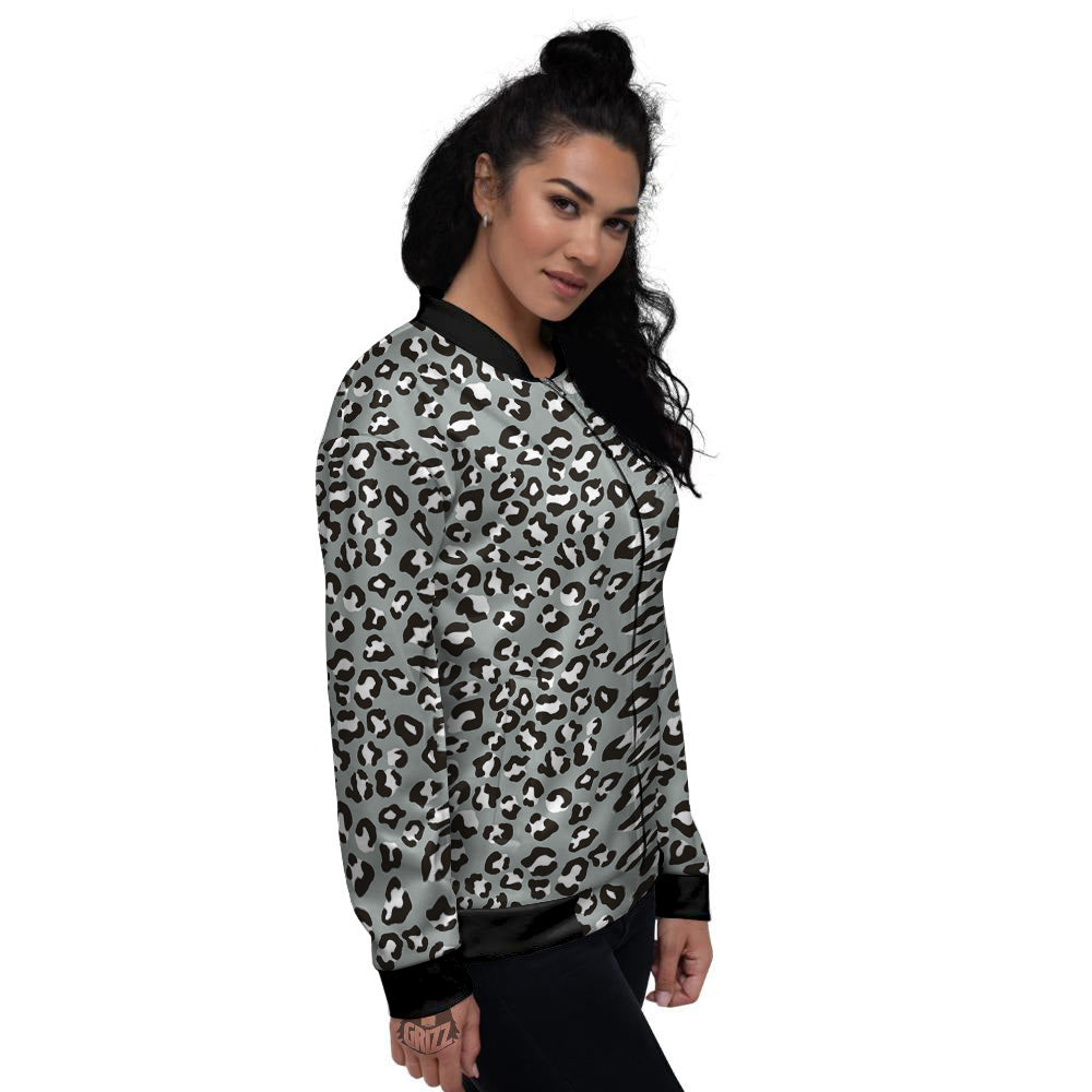Silver Leopard Print Pattern Women's Bomber Jacket-grizzshop