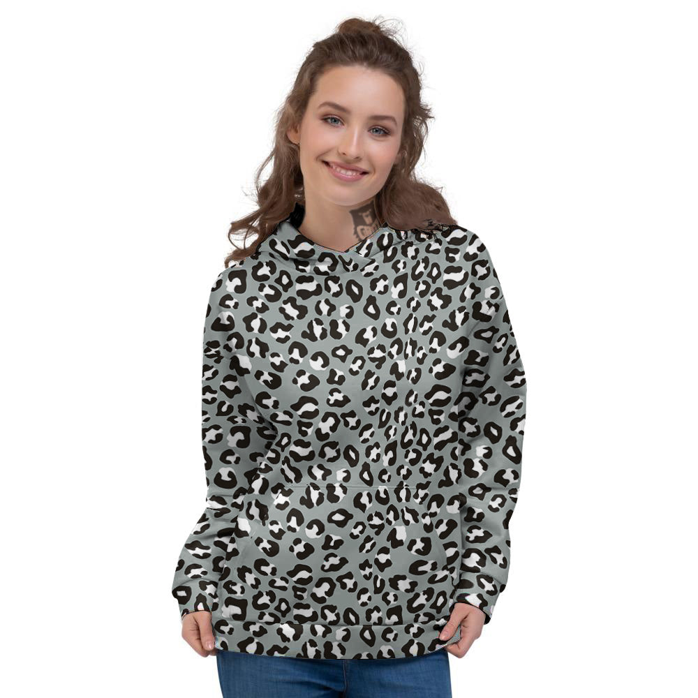 Silver Leopard Print Pattern Women's Hoodie-grizzshop