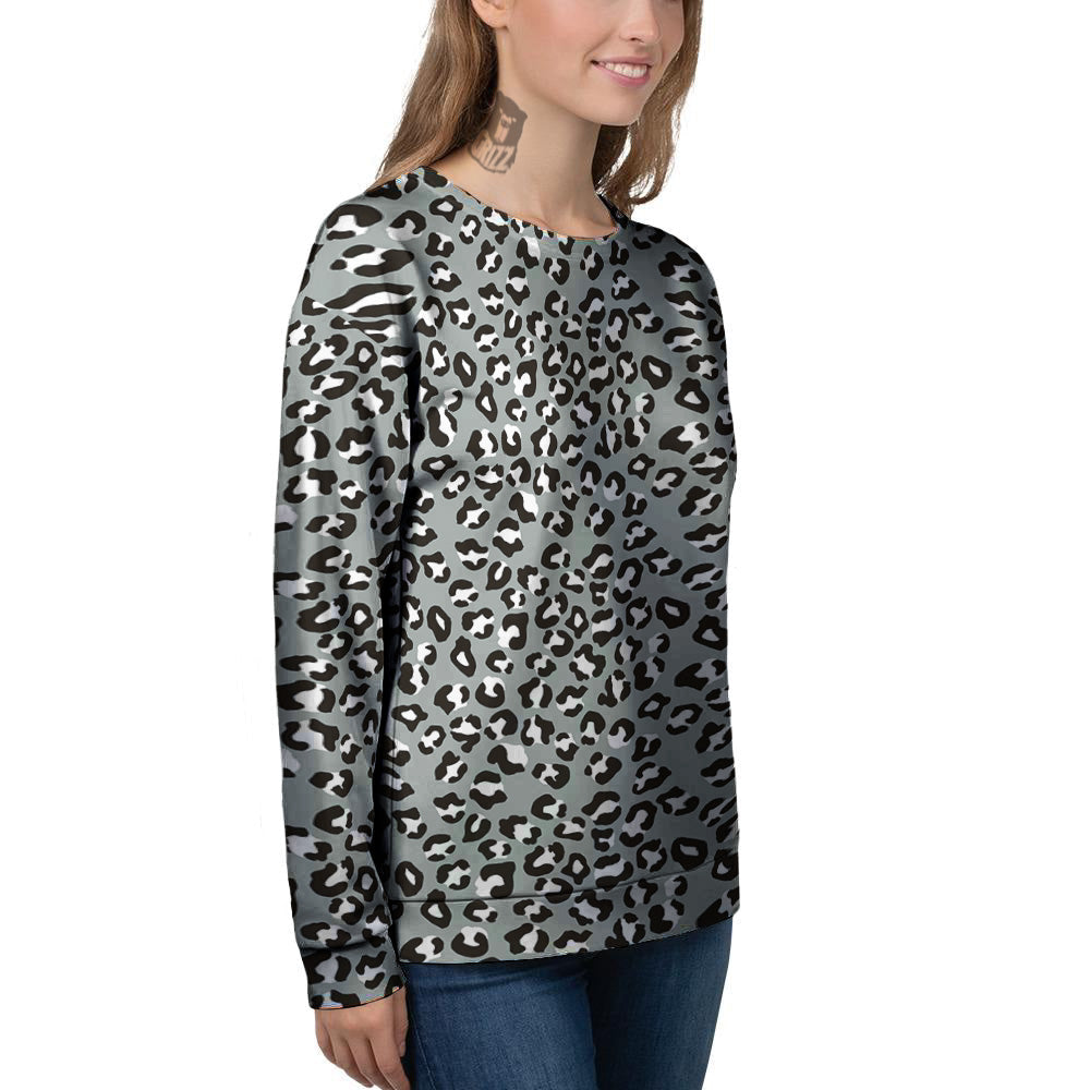 Silver Leopard Print Pattern Women's Sweatshirt-grizzshop