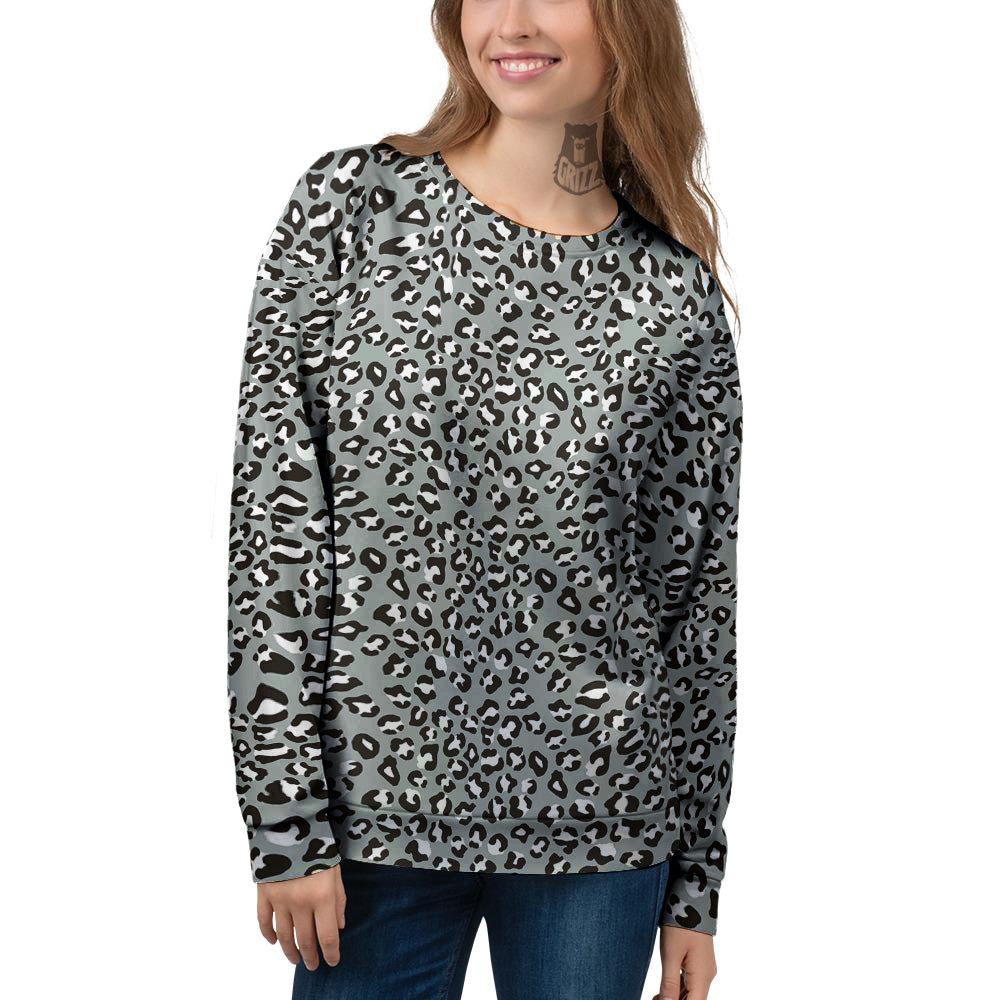 Silver Leopard Print Pattern Women's Sweatshirt-grizzshop