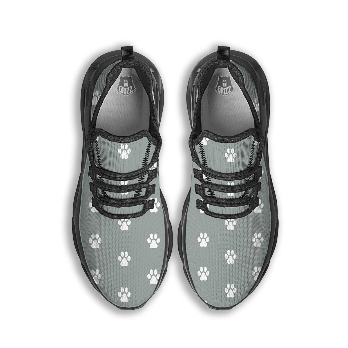 Silver Paw Print Black Running Shoes-grizzshop