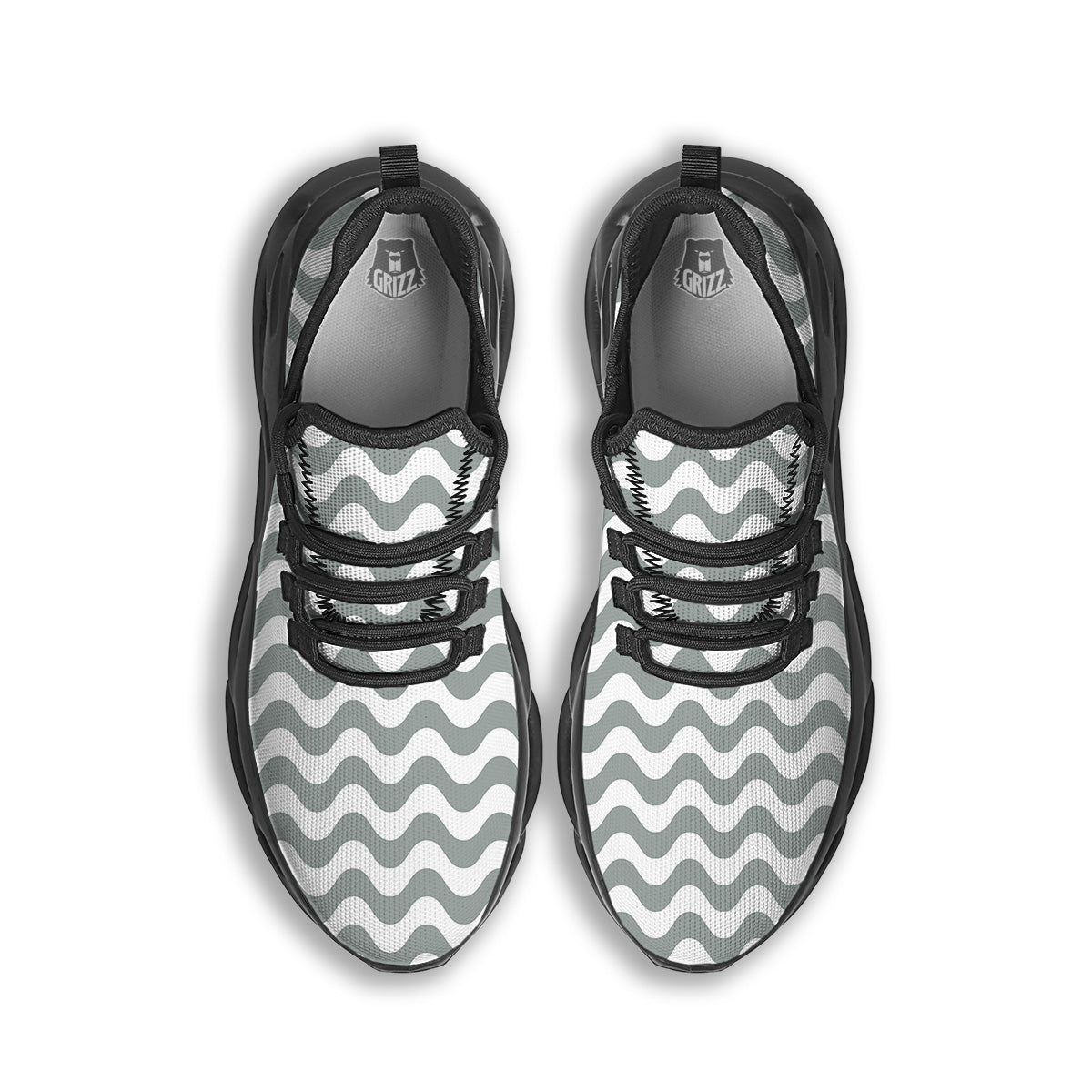 Silver Wave Striped Print Black Running Shoes-grizzshop
