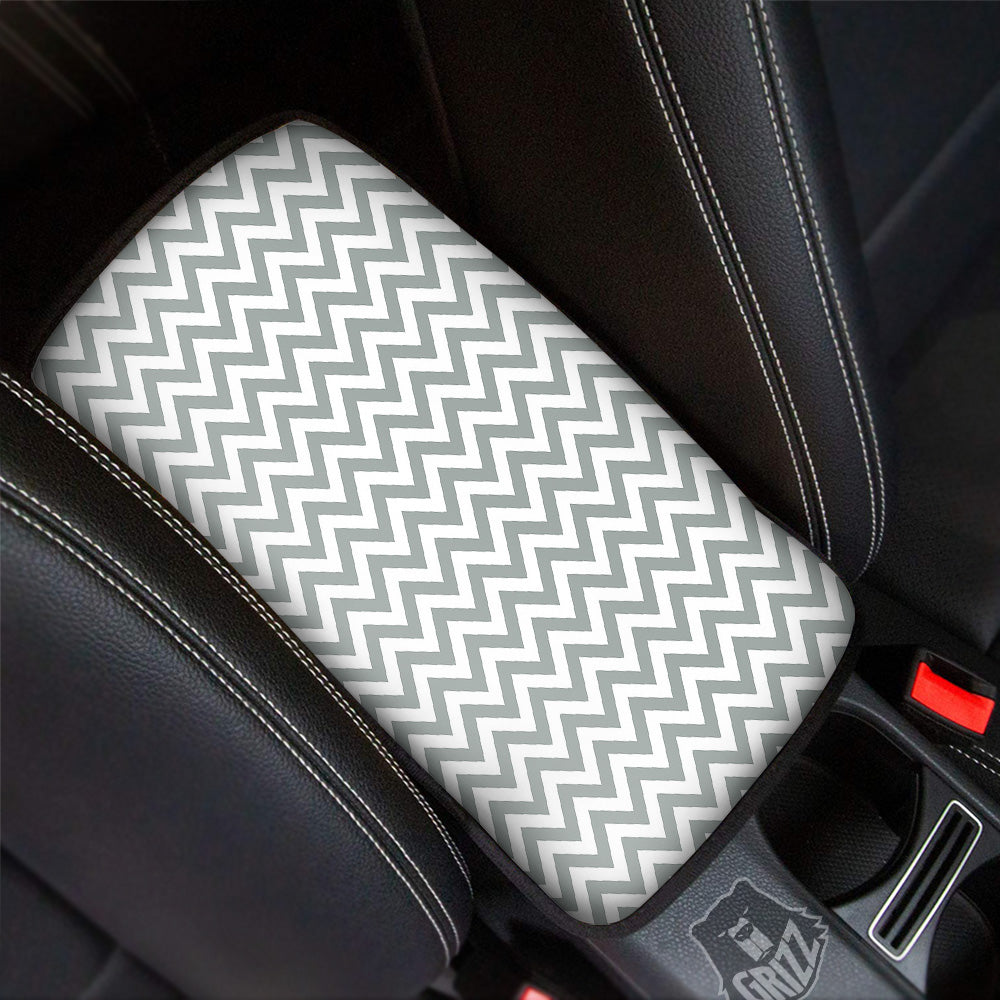 Silver Zigzag Print Pattern Car Center Console Cover-grizzshop
