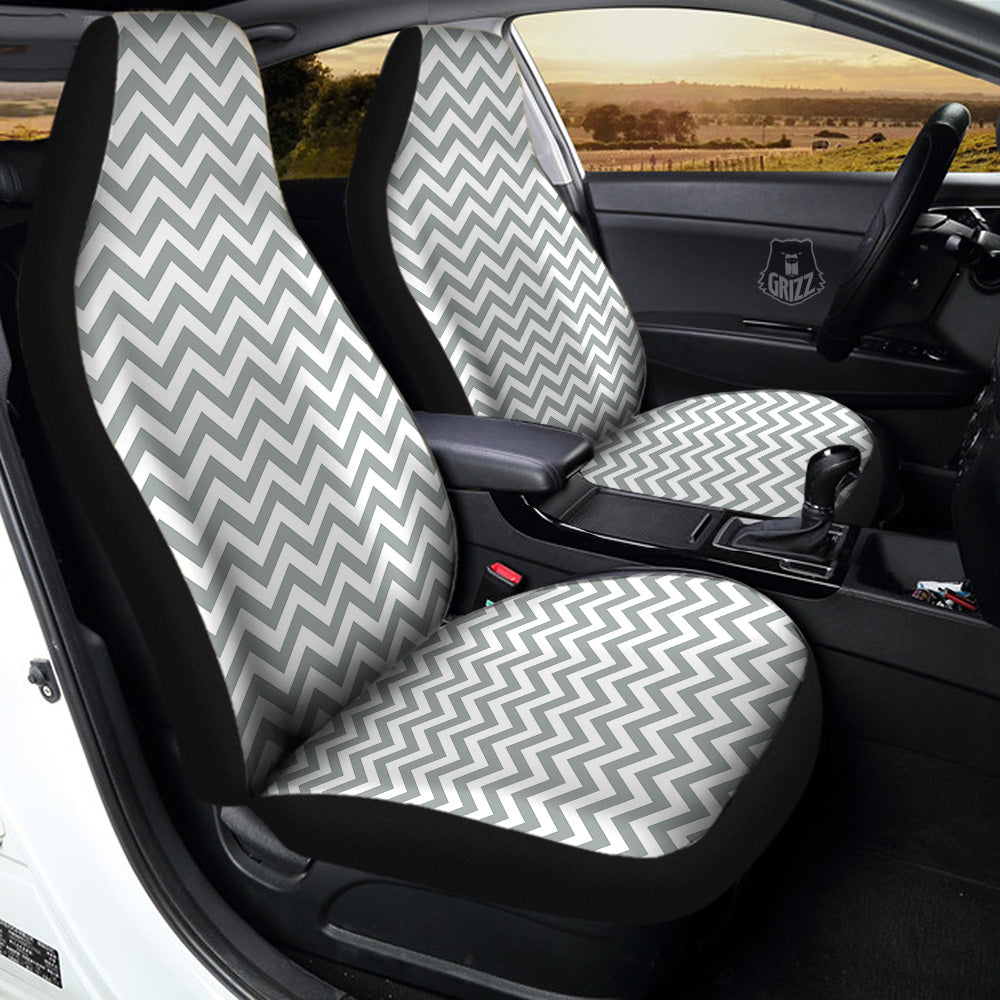 Silver Zigzag Print Pattern Car Seat Covers-grizzshop