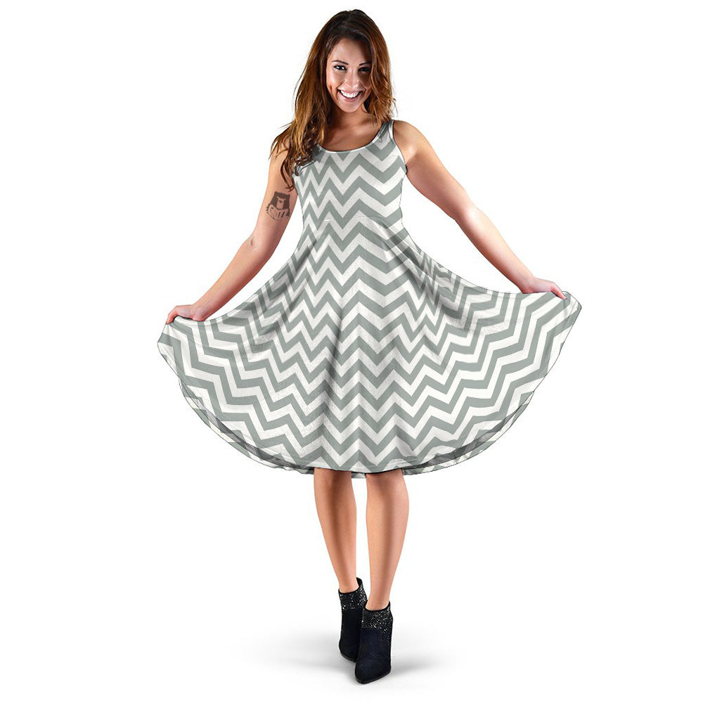 Silver Zigzag Print Pattern Dress-grizzshop