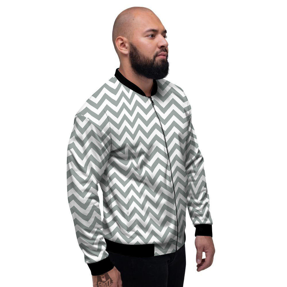 Silver Zigzag Print Pattern Men's Bomber Jacket-grizzshop