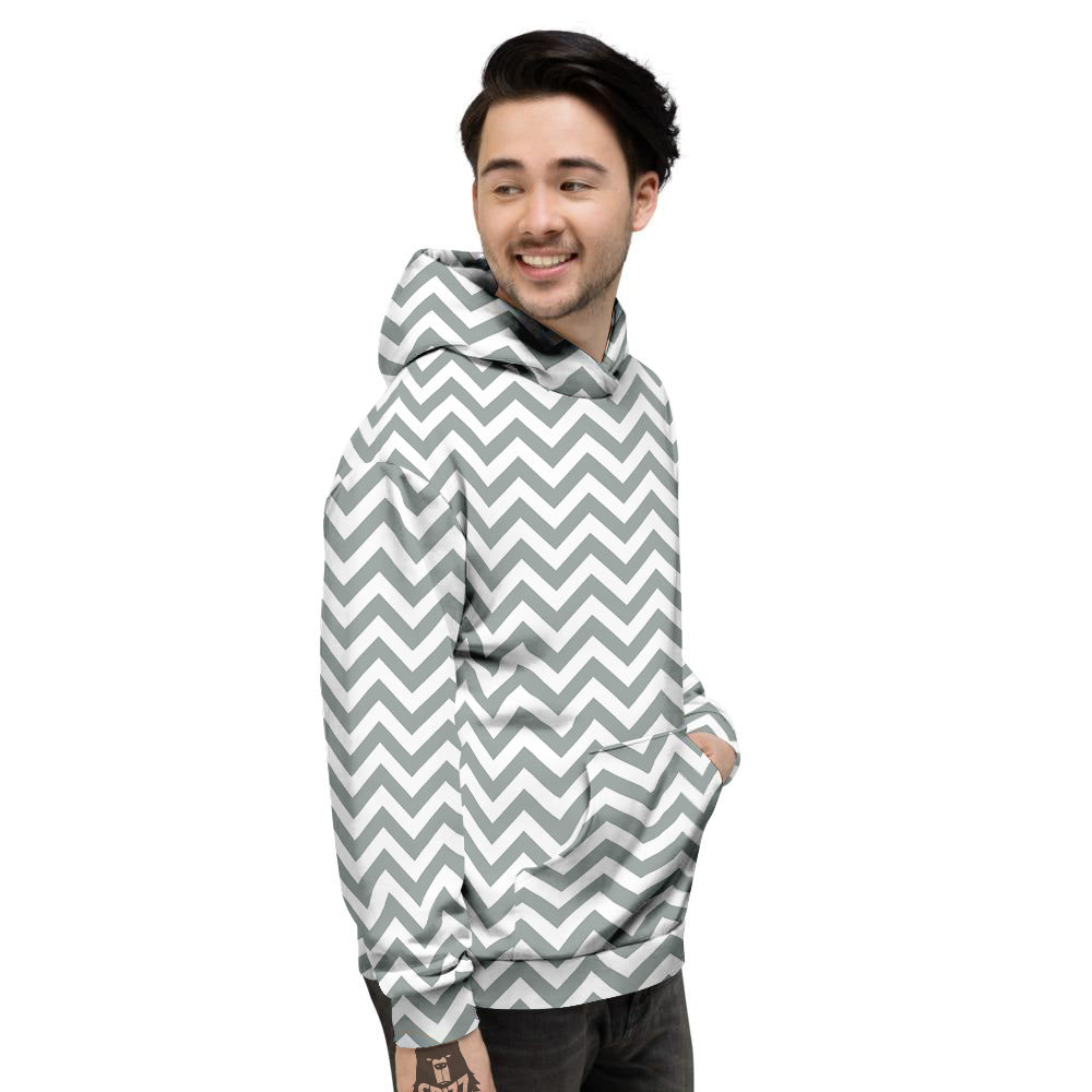 Silver Zigzag Print Pattern Men's Hoodie-grizzshop