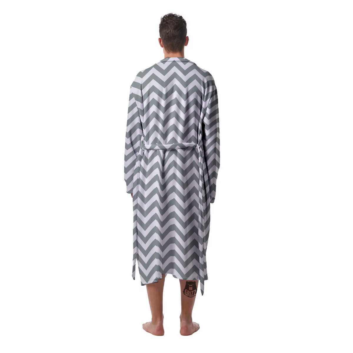 Silver Zigzag Print Pattern Men's Robe-grizzshop