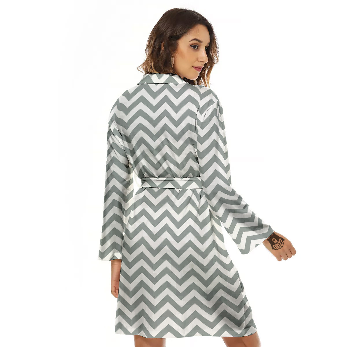 Silver Zigzag Print Pattern Women's Robe-grizzshop