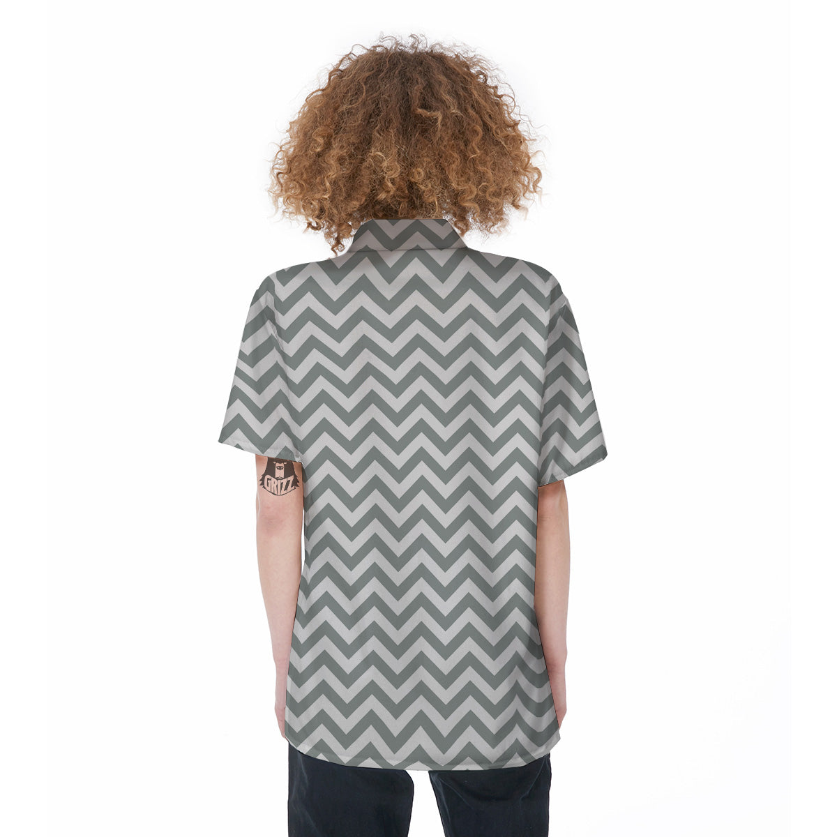 Silver Zigzag Print Pattern Women's Short Sleeve Shirts-grizzshop