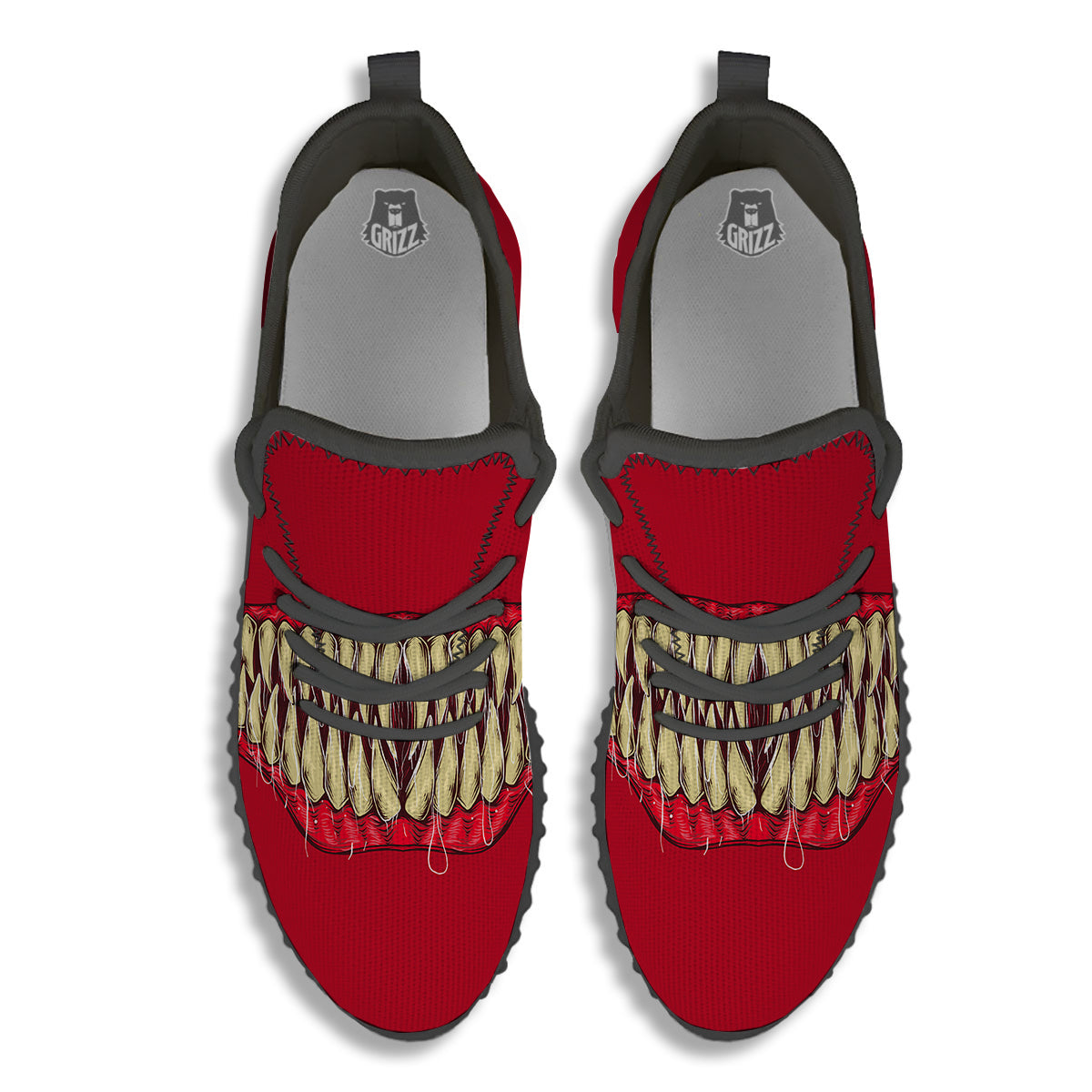 Sinister Smile Print Black Walking Shoes-grizzshop