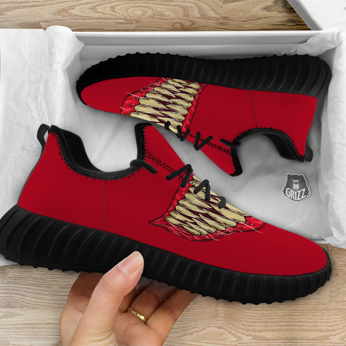 Sinister Smile Print Black Walking Shoes-grizzshop