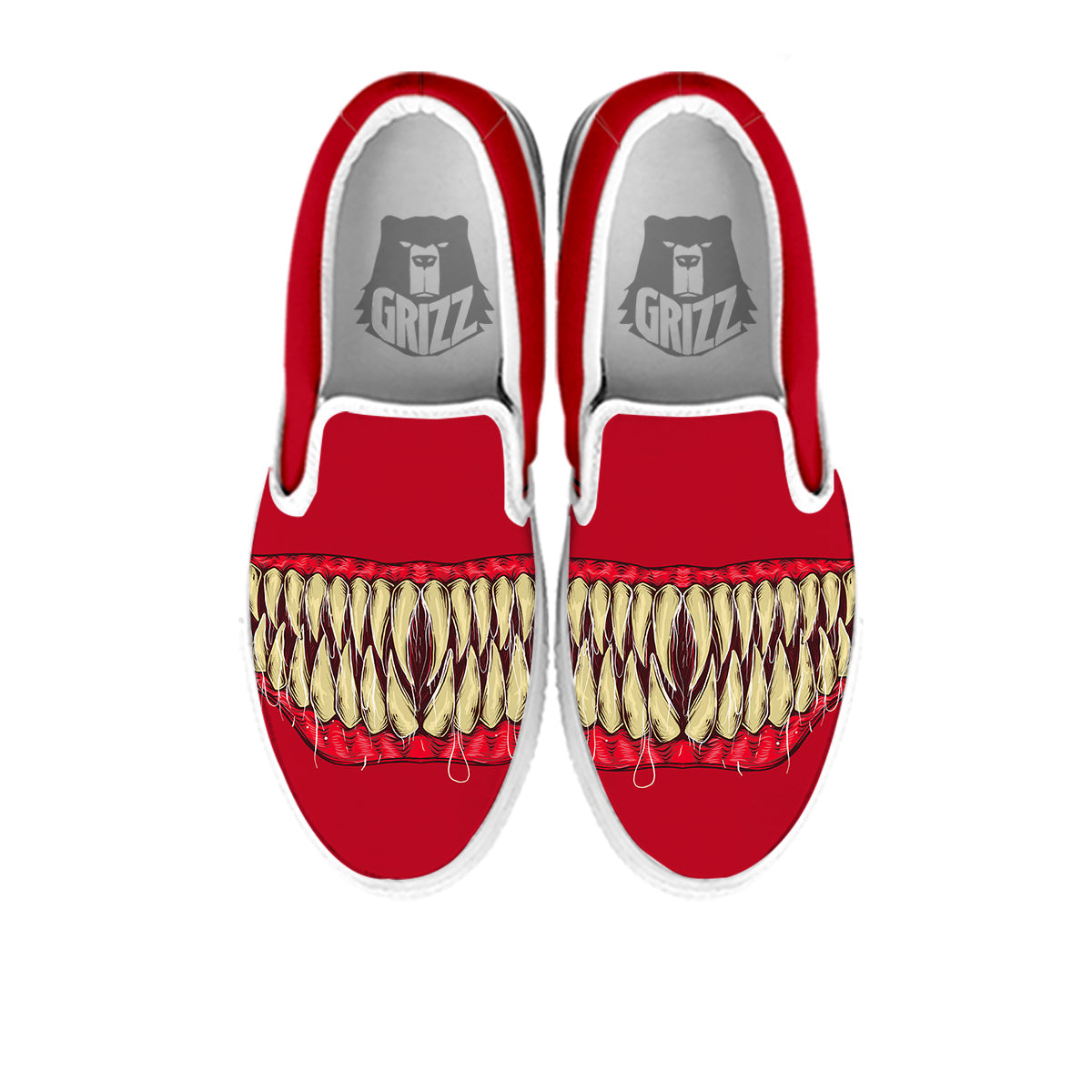 Sinister Smile Print White Slip On Shoes-grizzshop